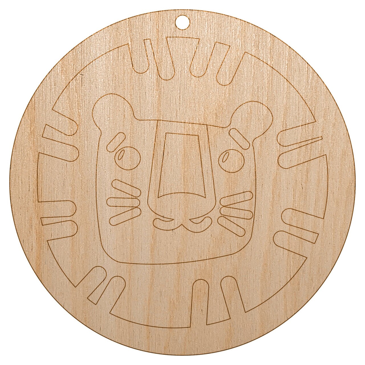 Lion Face Doodle Unfinished Craft Wood Holiday Christmas Tree DIY Pre-Drilled Ornament